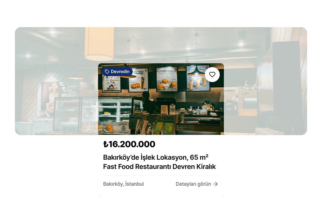 İşletme devret - Devredin'de devren kiralık fast food restoran ilan kartı örneği